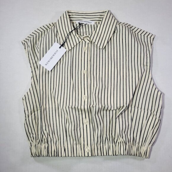 WeWoreWhat Striped Cropped Casual Button-Up Collared Shirt Size Small - Picture 1 of 9